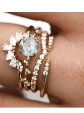 bluboho Diamond Horizon Cuff Stacking Ring – Solid 14K Yellow